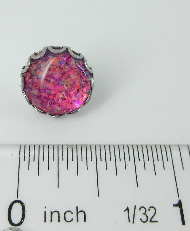 Summerfield Collection Stainless Steel Magenta Pink Purple with Colorshifting Rainbow Flake Glitter Glass Stud Earrings Hand-painted 12mm