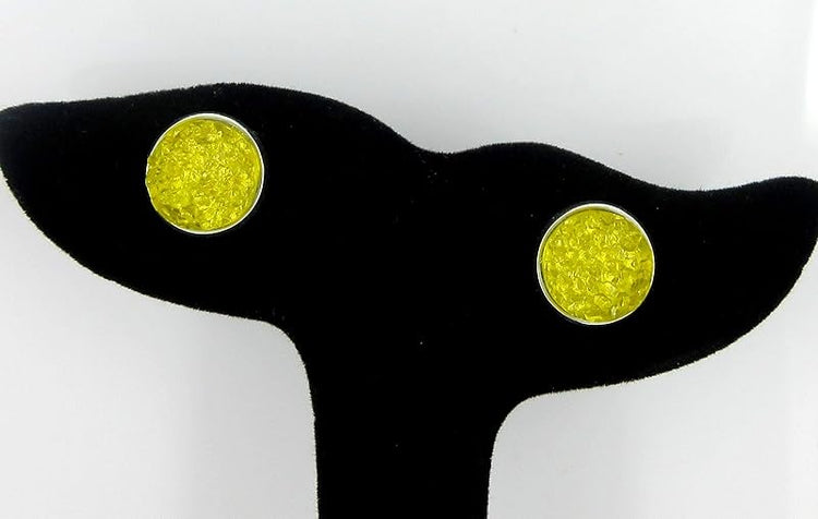 Summerfield Collection Silver-tone Yellow Faux Druzy Stone Stud Earrings (12mm)