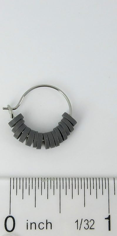 Summerfield Collection 15mm Stainless Steel Polymer Clay Katsuki Bead Hoop Earrings (Charcoal Gray)