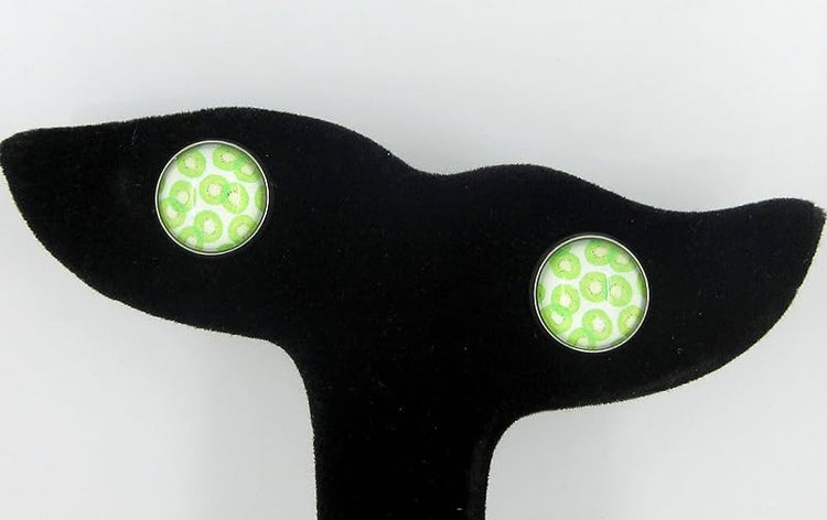 Summerfield Collection Stainless Steel Kiwi Fruit Print Glass Stud Earrings 12mm Green and White