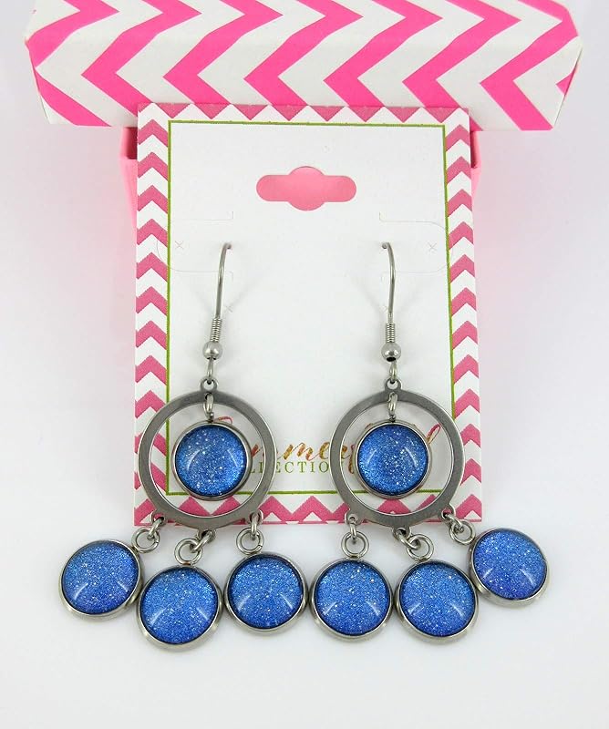 Summerfield Collection Stainless Steel Colorshifting Glitter Glass Chandelier Dangle Earrings Handpainted (Blue)