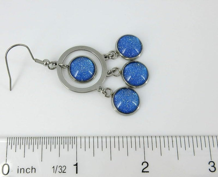 Summerfield Collection Stainless Steel Colorshifting Glitter Glass Chandelier Dangle Earrings Handpainted (Blue)