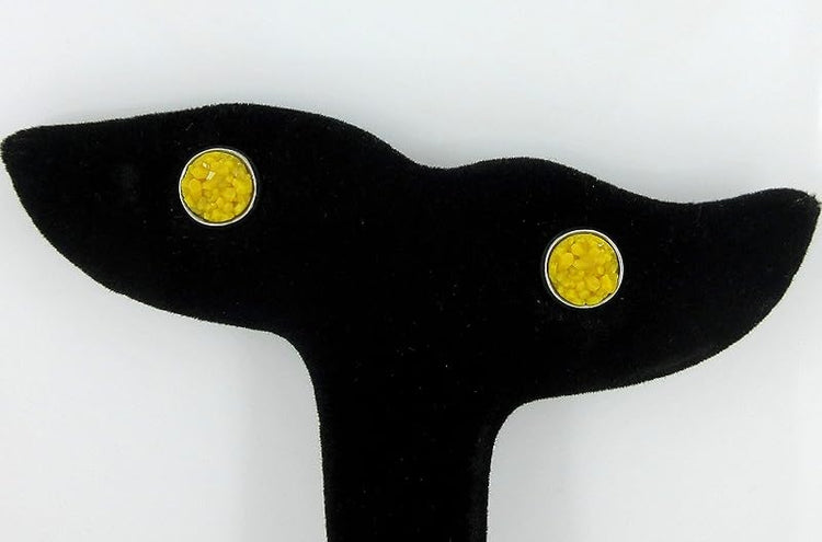 Summerfield Collection Stainless Steel Matte Faux Druzy Stone Stud Earrings 8mm (Mustard Yellow)