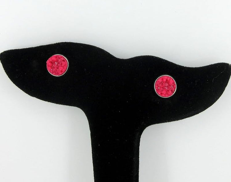 Summerfield Collection Stainless Steel Matte Faux Druzy Stone Stud Earrings 8mm (Magenta Pink)