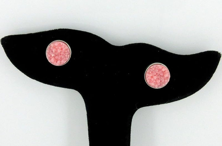 Summerfield Collection Stainless Steel Matte Faux Druzy Stone Stud Earrings 10mm (Rose Pink)
