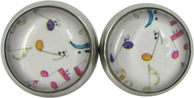 Summerfield Collection Stainless Steel Rainbow Music Note Print Glass Stud Earrings 10mm