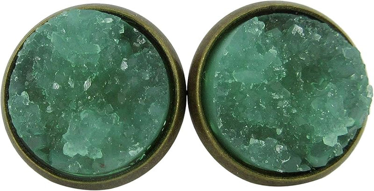 Summerfield Collection Antiqued Gold-tone Faux Druzy Stone Stud Earrings 12mm (Mint Green)