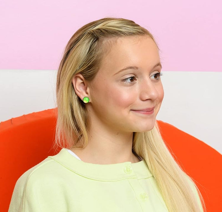 Summerfield Collection Stainless Steel Neon Green Colorshifting Glitter Glass Stud Earrings Hand-painted 10mm