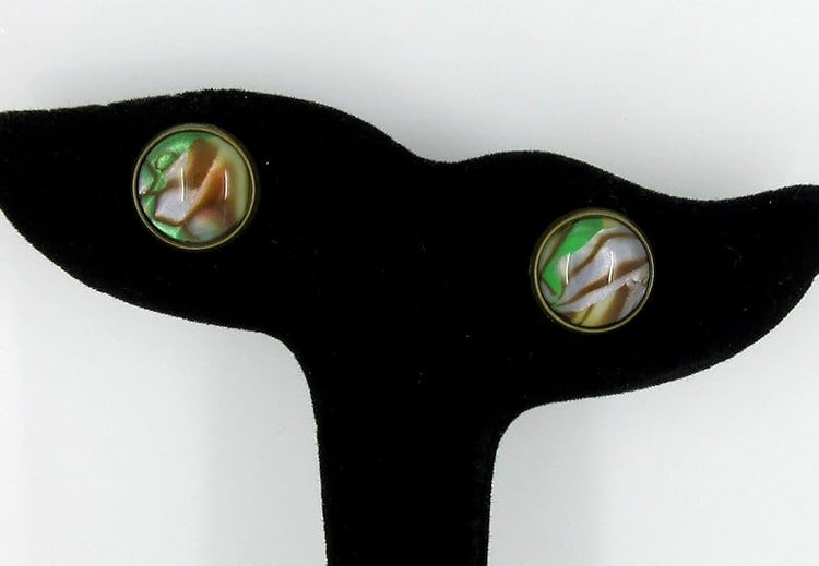 Summerfield Collection Antiqued Gold-tone Green Gray Tan Stud Earrings 12mm