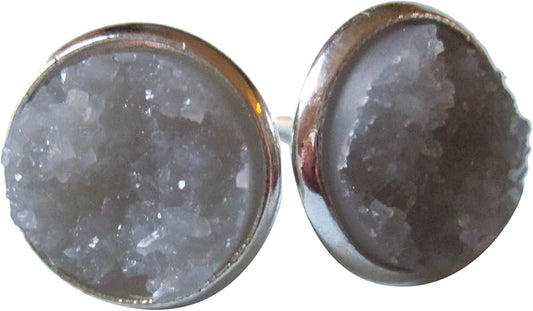 Summerfield Collection Silver-tone Faux Druzy Stone Stud Earrings 12mm (Gray)