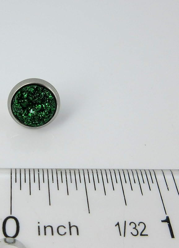 Summerfield Collection Stainless Steel Glitter Faux Druzy Stone Stud Earrings 8mm (Shamrock Green)