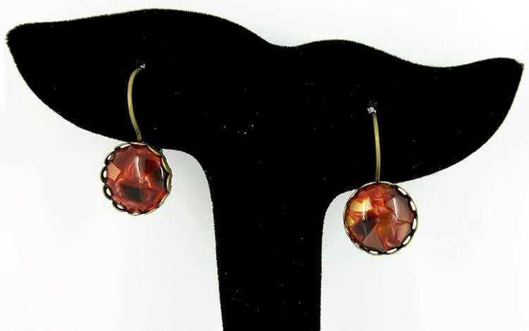 Summerfield Collection Antiqued Gold-tone Faux Tortoise Shell Resin Lever-back Drop Earrings