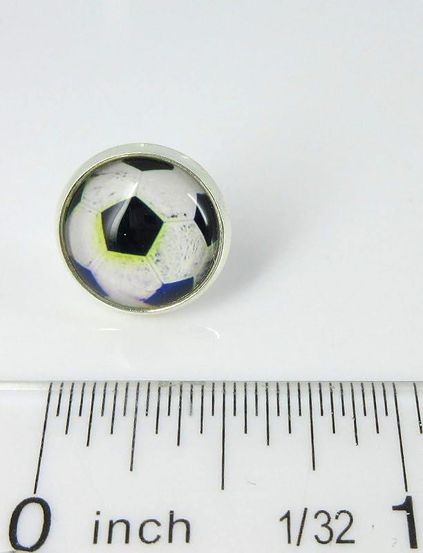 Summerfield Collection Silver-tone Soccer Ball Print Glass Stud Earrings 12mm