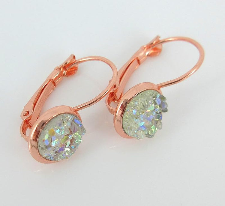 Summerfield Collection Rose Gold-tone Clear AB Faux Druzy Stone Lever-back Drop Earrings 8mm