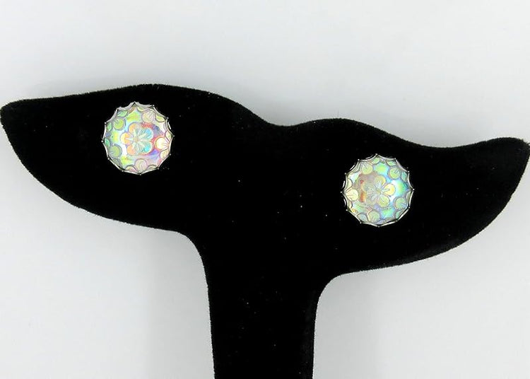 Summerfield Collection Stainless Steel Iridescent Clear AB Flower Resin Stud Earrings 12mm Translucent