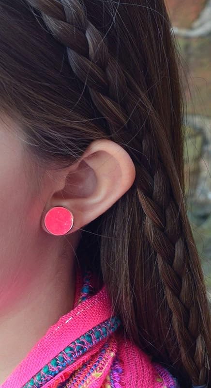Summerfield Collection Silver-tone Faux Druzy Stone Stud Earrings 12mm (Neon Pink)