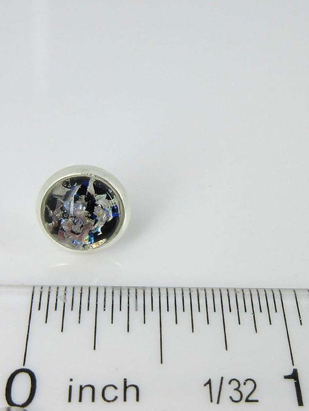 Summerfield Collection Silver-tone Blue and Black Glitter Glass Stud Earrings Hand-painted 8mm