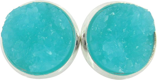 Summerfield Collection Silver-tone Faux Druzy Stone Stud Earrings 12mm (Aqua Blue)
