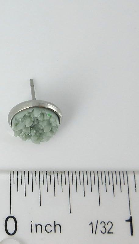 Summerfield Collection Stainless Steel Matte Faux Druzy Stone Stud Earrings 10mm (Light Sage)