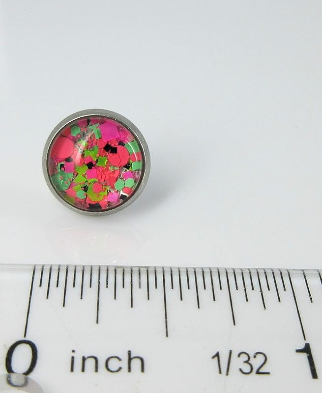 Summerfield Collection Stainless Steel Neon Party Glitter Glass Stud Earrings Hand-painted 10mm