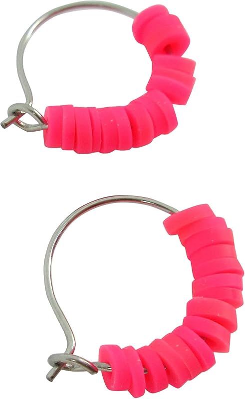 Summerfield Collection 15mm Stainless Steel Polymer Clay Katsuki Bead Hoop Earrings (Neon Pink)