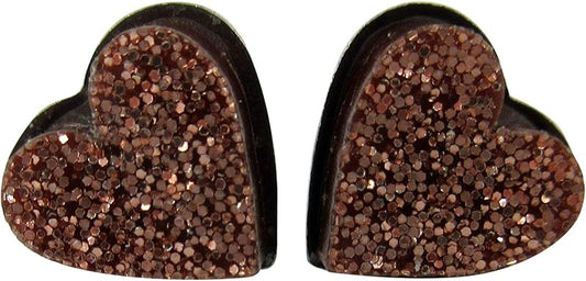 Summerfield Collection Stainless Steel Glitter Acrylic Heart Stud Earrings 8mm (Brown Rose Gold)