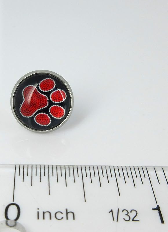 Summerfield Collection Stainless Steel Paw Print Glass Stud Earrings 12mm (Red)