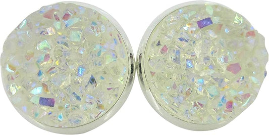 Summerfield Collection Silver-tone Translucent AB Faux Druzy Stone Stud Earrings 12mm (Clear)