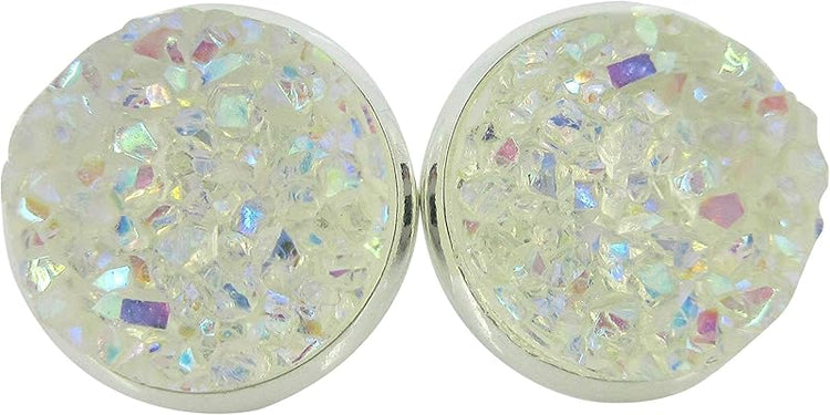 Summerfield Collection Silver-tone Translucent AB Faux Druzy Stone Stud Earrings 12mm (Clear)