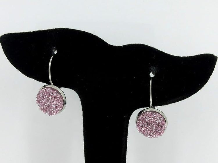 Summerfield Collection Stainless Steel Lilac Glitter Faux Druzy Stone Lever-back Drop Earrings 12mm
