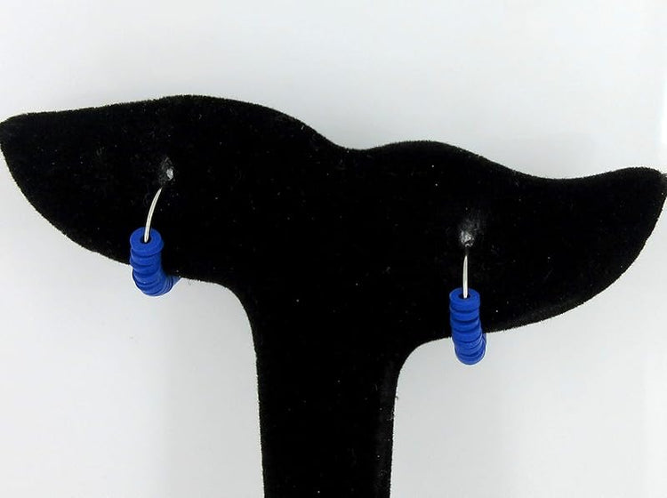 Summerfield Collection 15mm Stainless Steel Polymer Clay Katsuki Bead Hoop Earrings (Royal Blue)