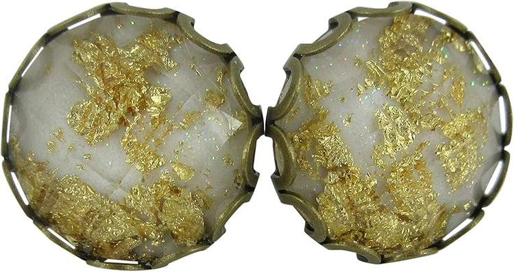 Summerfield Collection Antiqued Gold-tone Faceted Resin Leaf Foil Stud Earrings 12mm (White)