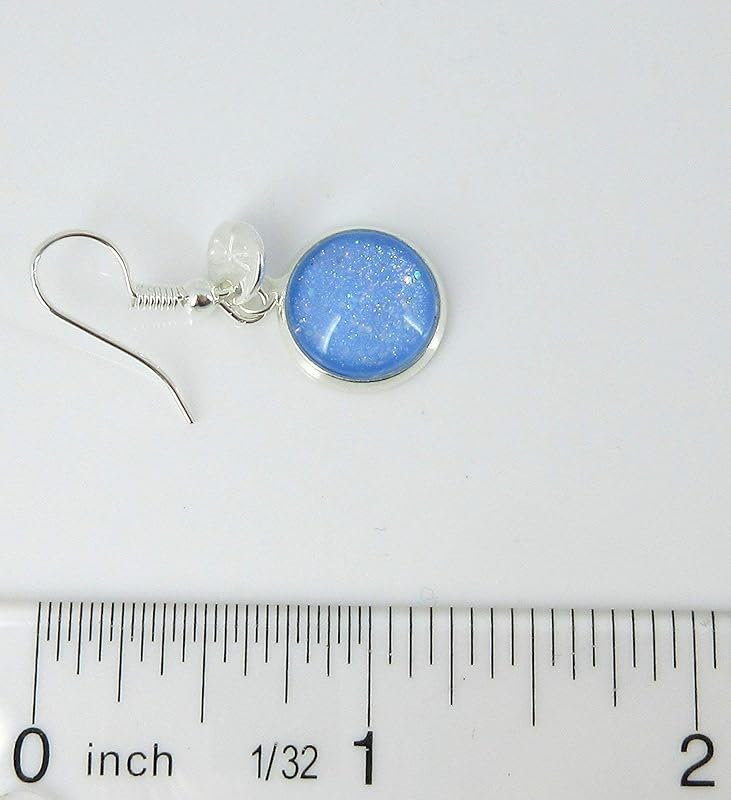 Summerfield Collection Silver-tone Blue Iridescent Glitter Glass Dragonfly Charm Dangle Earrings Hand-painted