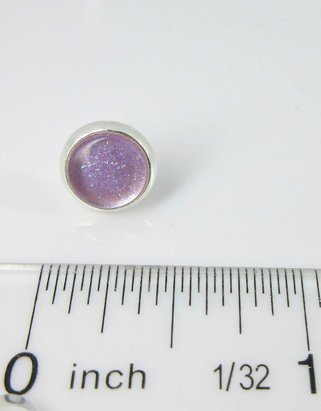 Summerfield Collection Silver-tone Light Purple Glitter Glass Stud Earrings Hand-painted 8mm