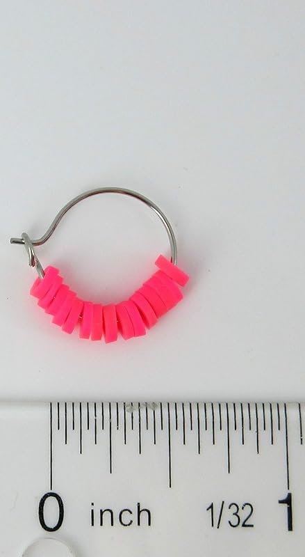 Summerfield Collection 15mm Stainless Steel Polymer Clay Katsuki Bead Hoop Earrings (Neon Pink)