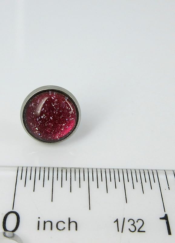 Summerfield Collection Stainless Steel Red Colorshifting to Orange Yellow and Green Glitter Glass Stud Earrings Hand-painted 10mm