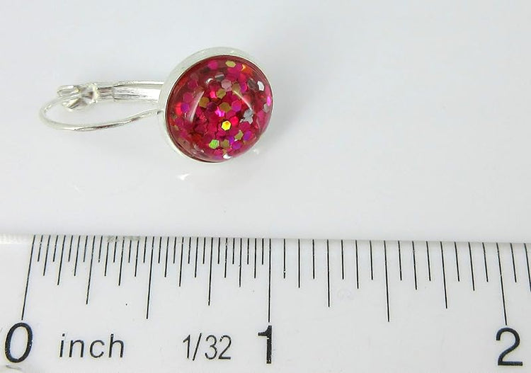 Summerfield Collection Silver-tone Metallic Glitter Resin Lever-back Drop Earrings 12mm (Pink)