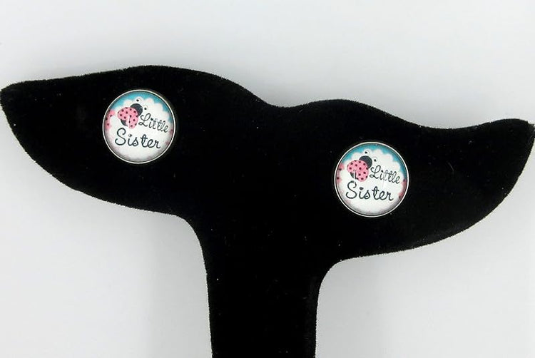 Summerfield Collection Stainless Steel Sister Print Glass Stud Earrings 12mm (Little Sister)