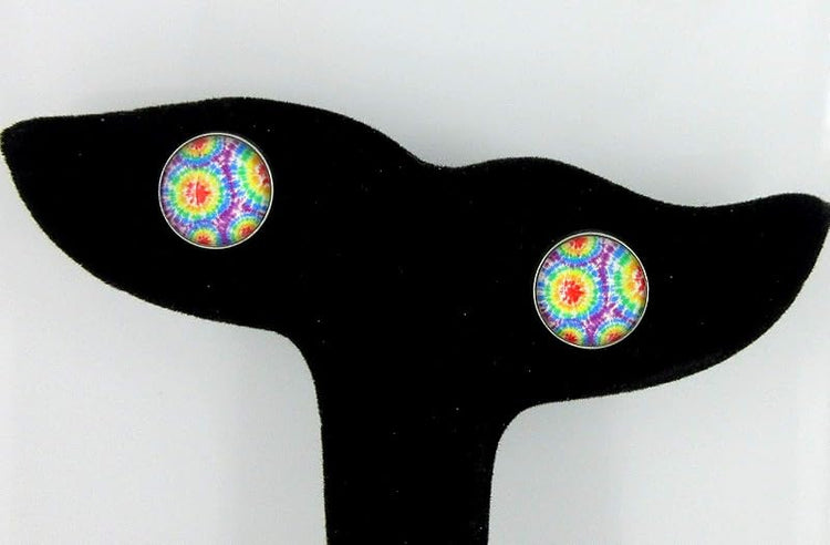 Summerfield Collection Stainless Steel Tie Dye Print Glass Stud Earrings 12mm (Rainbow)