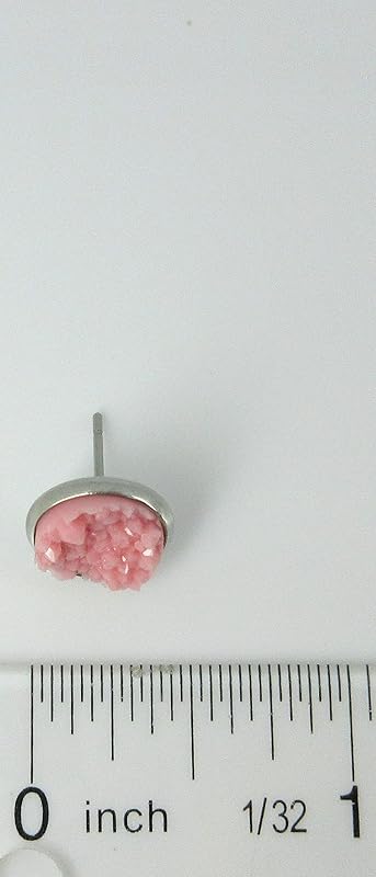 Summerfield Collection Stainless Steel Matte Faux Druzy Stone Stud Earrings 10mm (Rose Pink)