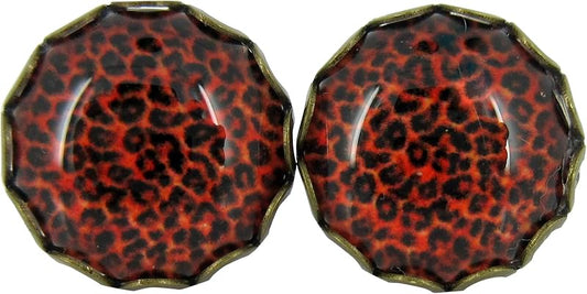Summerfield Collection Antiqued Gold-tone Animal Print Glass Stud Earrings 12mm (Red)
