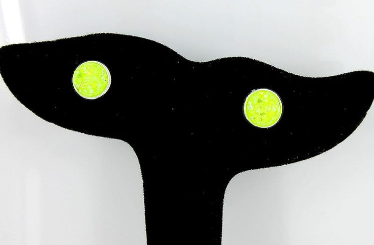 Summerfield Collection Silver-tone Neon Yellow AB Faux Druzy Stone Stud Earrings (8mm)
