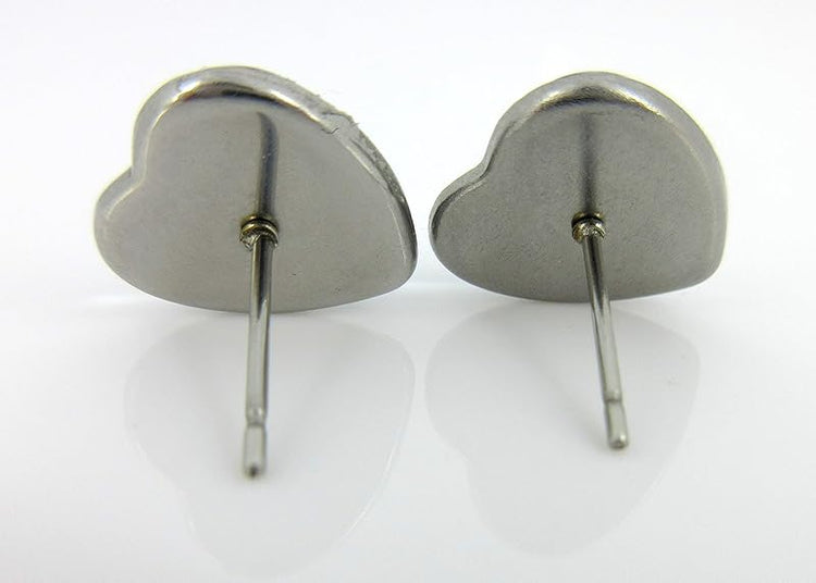 Summerfield Collection Stainless Steel Black and Silver Glitter Glass Heart Stud Earrings Hand-painted