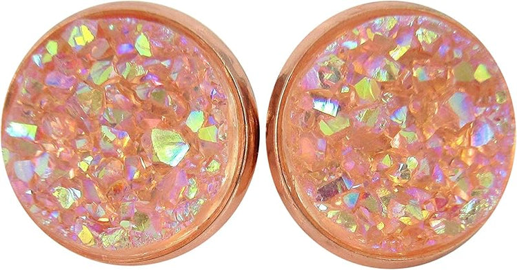 Summerfield Collection Rose Gold-tone Faux Druzy Stone Stud Earrings 12mm (Blush)