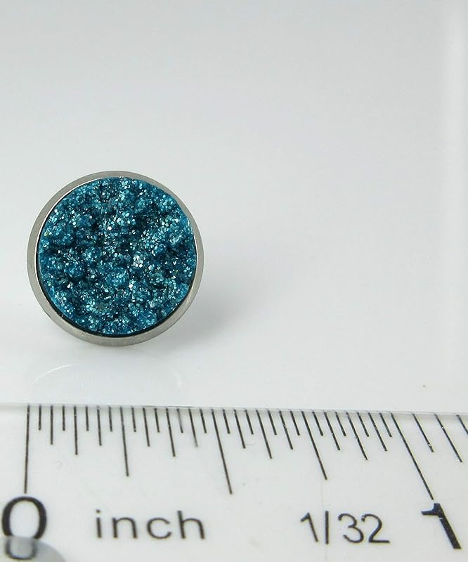 Summerfield Collection Duo Stainless Steel Glitter Faux Druzy Stone Stud Earrings Set (Lilac Purple/Aqua Blue) 12mm