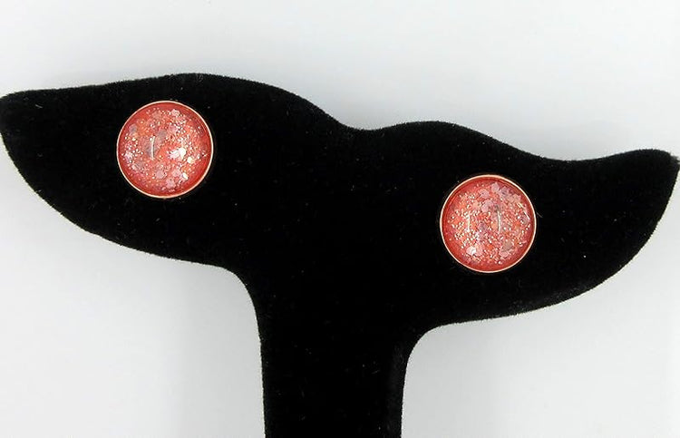 Summerfield Collection Rose Gold-tone Blush Pink Glitter Glass Stud Earrings Hand-painted 12mm