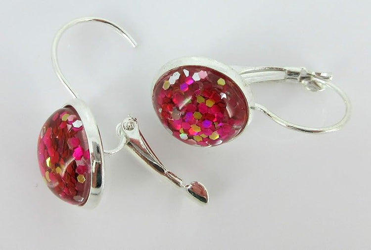 Summerfield Collection Silver-tone Metallic Glitter Resin Lever-back Drop Earrings 12mm (Pink)
