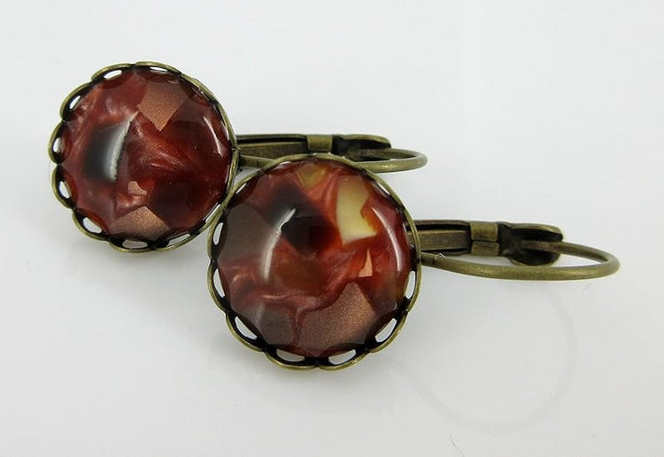 Summerfield Collection Antiqued Gold-tone Faux Tortoise Shell Resin Lever-back Drop Earrings