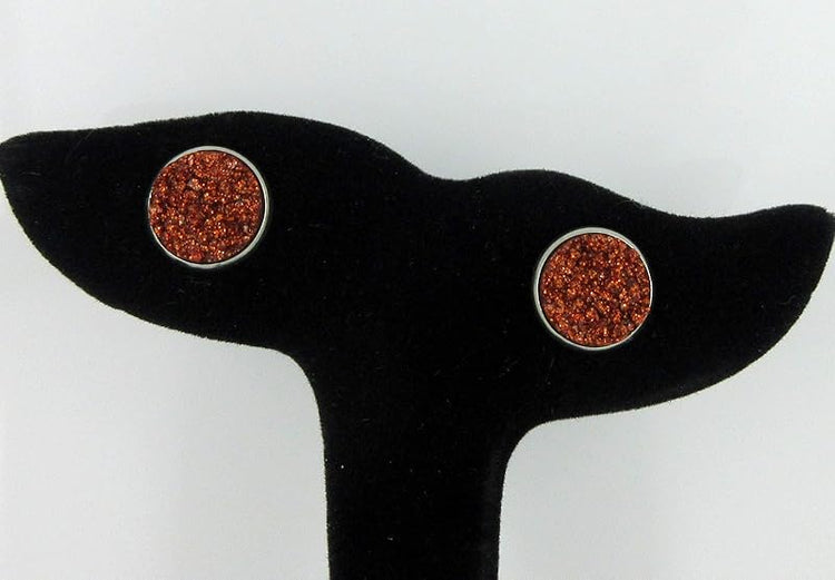 Summerfield Collection Duo Stainless Steel Glitter Faux Druzy Stone Stud Earrings Set (Orange/Indigo)