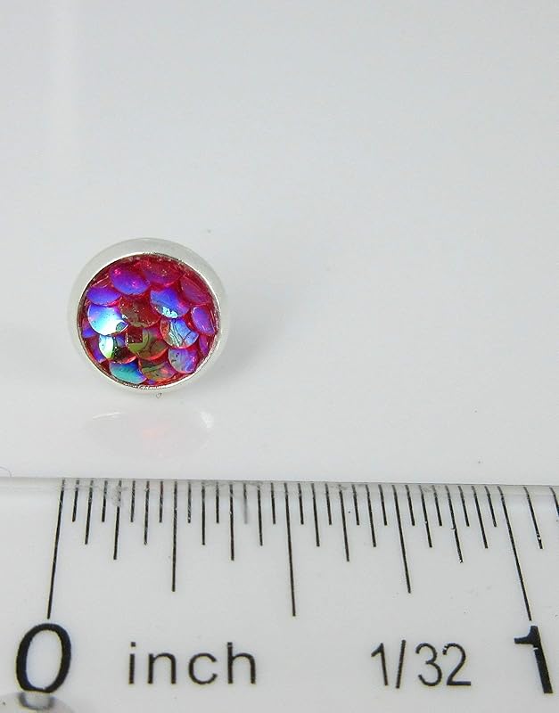 Summerfield Collection Silver-tone Metallic Mermaid Scale Stud Earrings 8mm (Hot Pink)